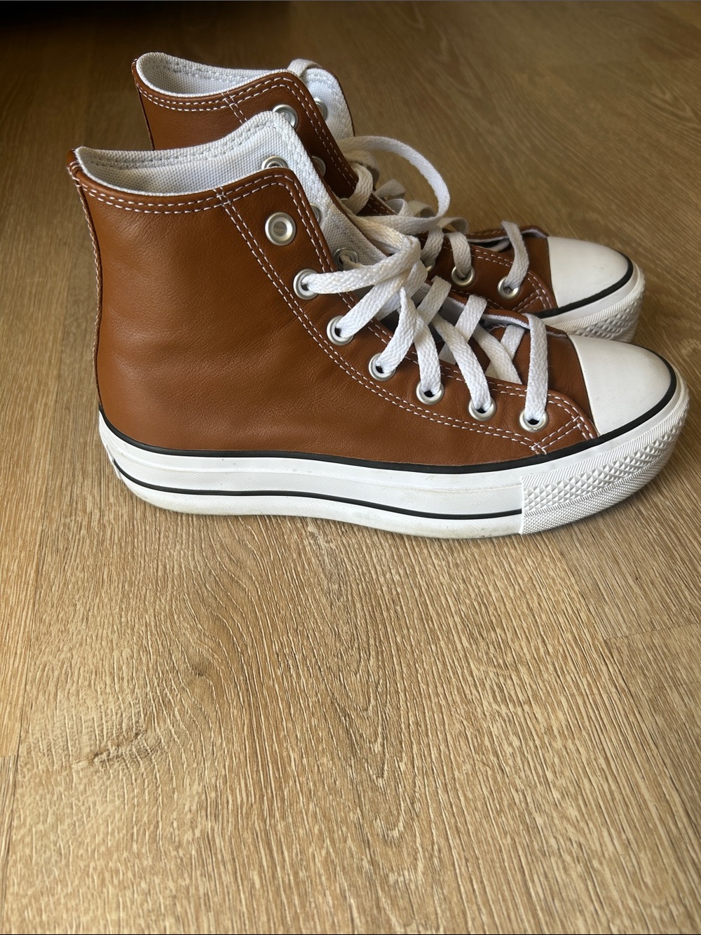 Converse High Top Sneakers in Brown Leather and White